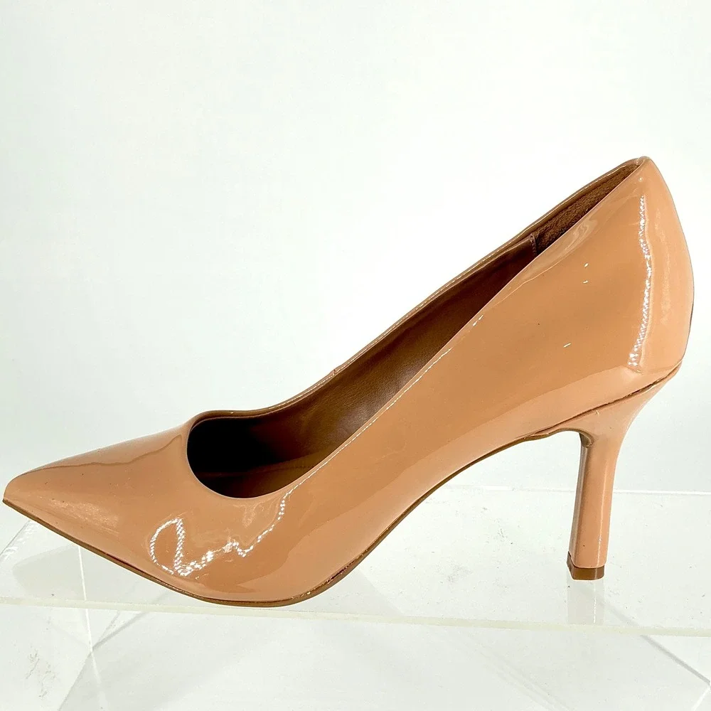 Nordstrom Rack Size 8.5 Pointed Pump Tan Patent Nude Stiletto Heel NEW Paige $99